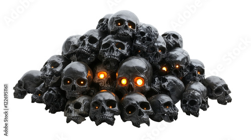 Skull Pile With Glowing Eyes Presenting an Eerie Atmosphere in a Dark and Mysterious Setting