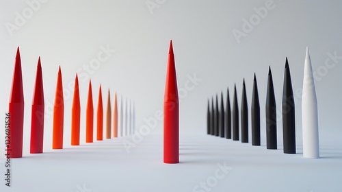 A group of markers with bold tips placed in a row on a white background. photo