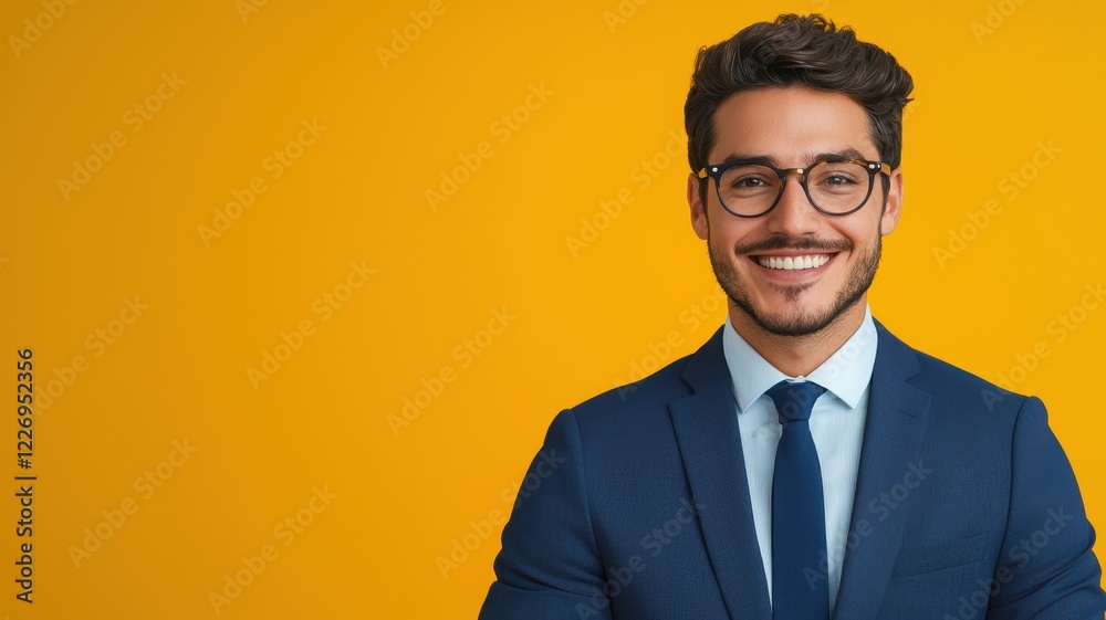 Confident young professional smiling in suit against yellow Confident young professional smiling in suit against yellow