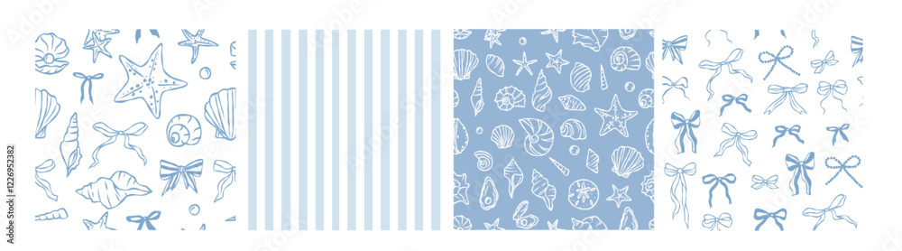 Hand drawn whimsical marine seamless patterns collection