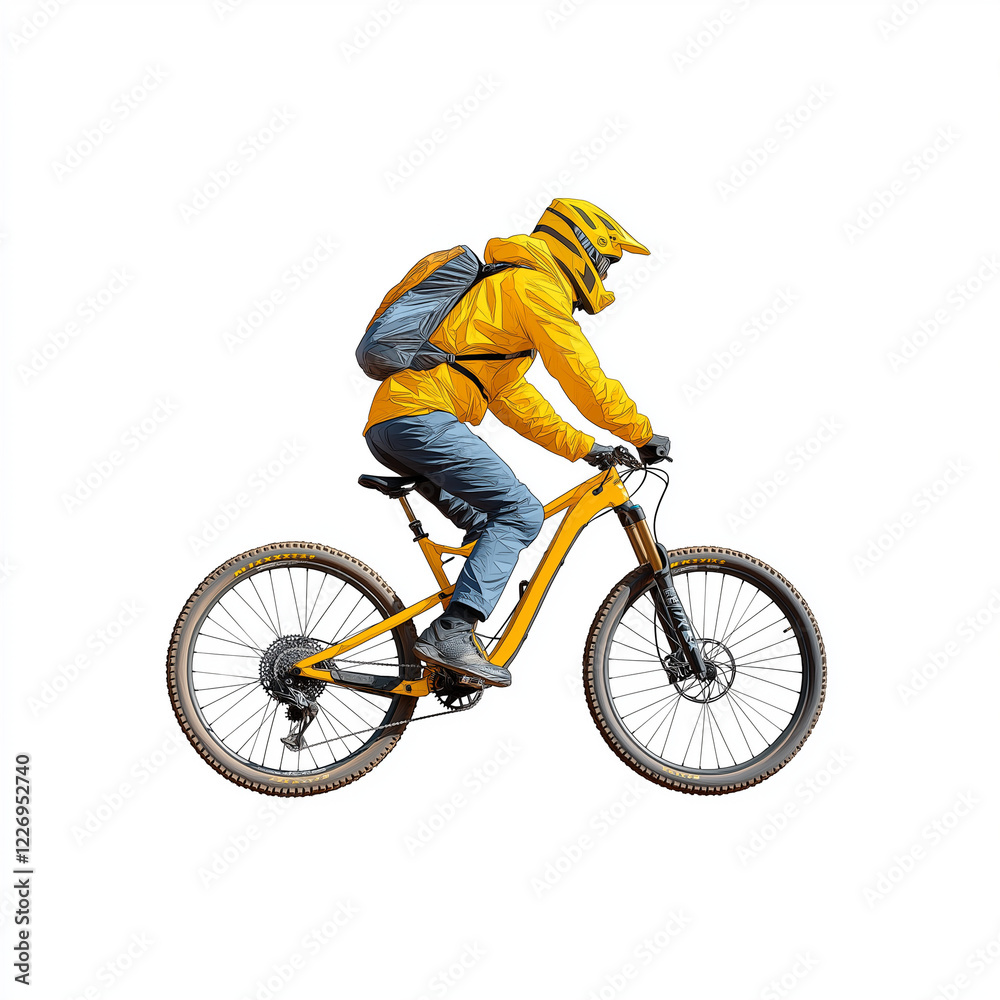 Obraz premium A mountain biker descending a rocky trail, outdoor adventure sports, sketch style, isolated on white background