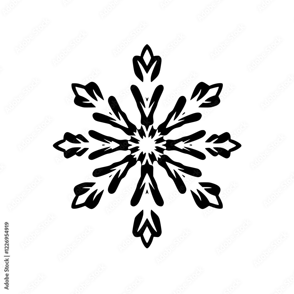 Naklejka premium Black and White Snowflake Design: Geometric Winter Pattern, Holiday Symbol, Nature Inspired Graphic