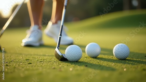 Golf ball is next to three golf balls on green
