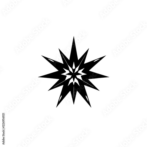 Geometric Black Star: Abstract Shape Design, Minimalist Vector Graphic, Sharp Points, Modern Icon, Simple Pattern, White Background
