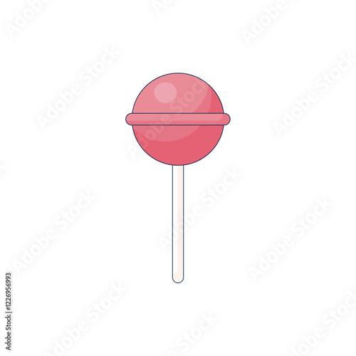 Round pink lollipop on a stick. Isolated object, flat illustration