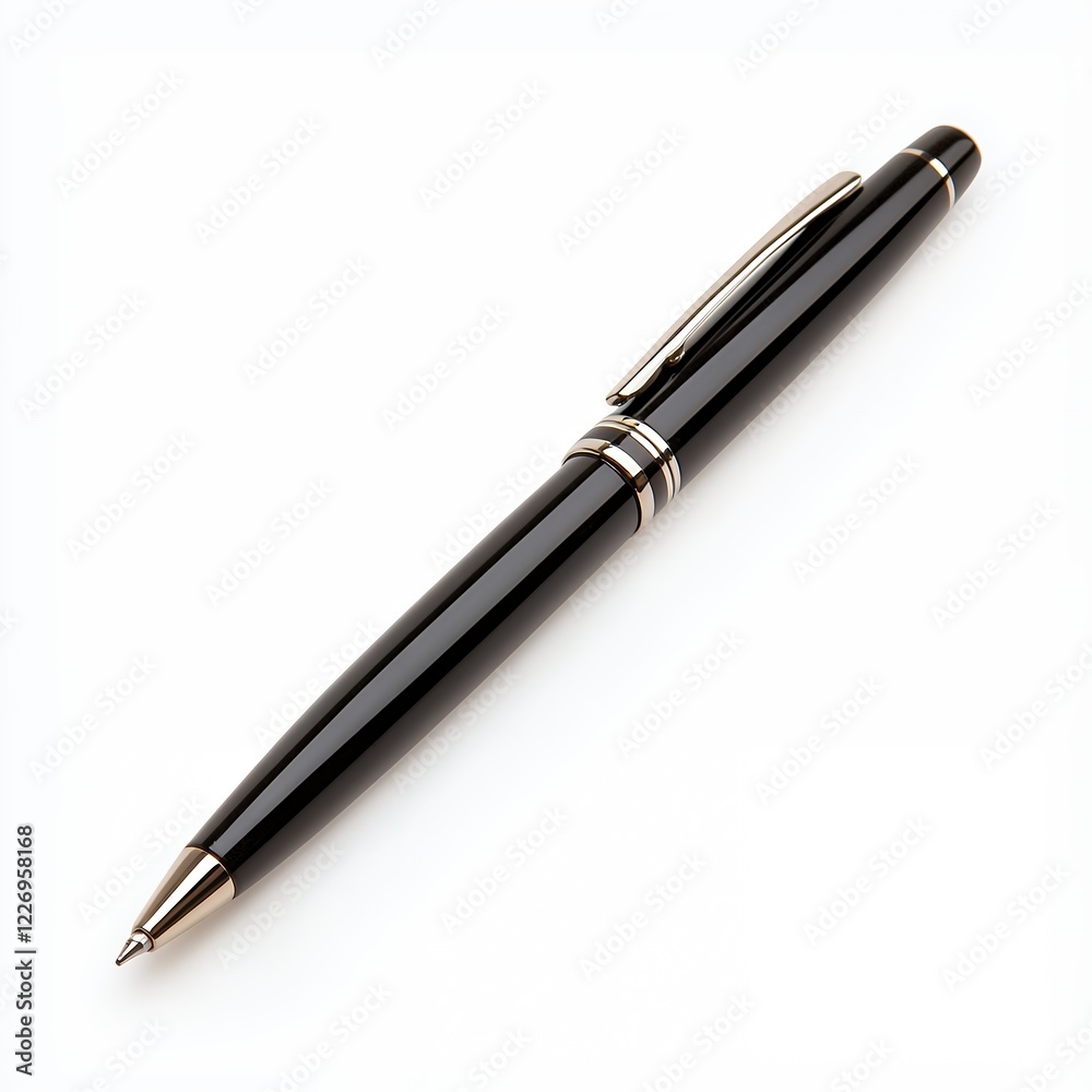 Elegant Black Pen with Silver Accents on White Background - Close-up Studio Shot Elegant Black Pen with Silver Accents on White Background - Close-up Studio Shot