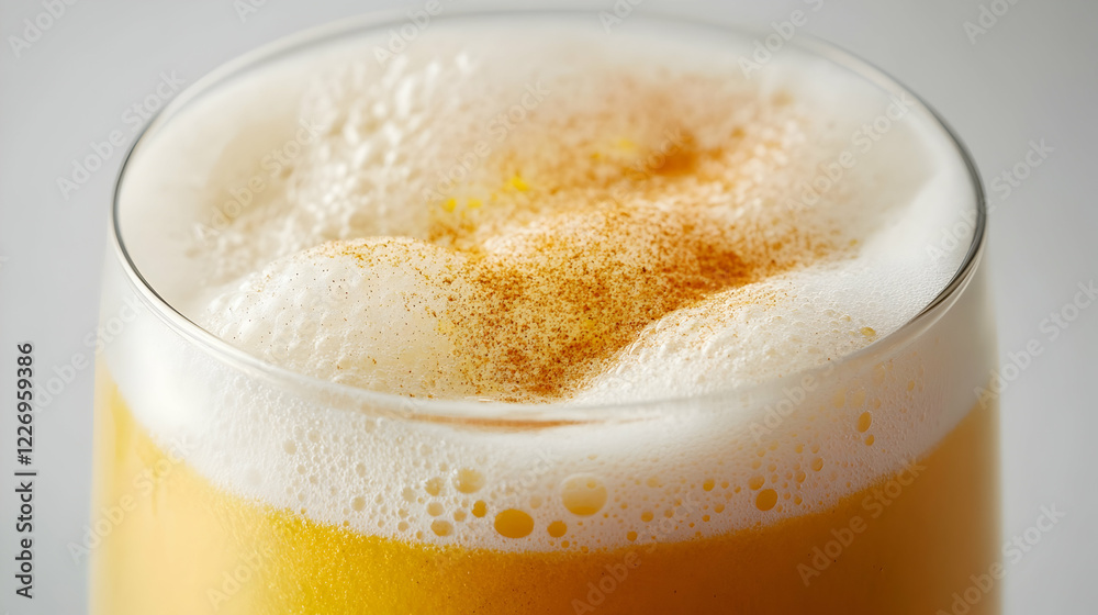 Iced mango drink topped with frothy foam and cinnamon Iced mango drink topped with frothy foam and cinnamon
