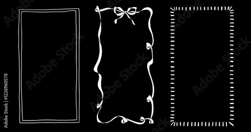 Whimsical Hand-Drawn Vintage Animated Frames Pack. Doodle Loop Borders with Hearts, Wavy Lines, Bows, and Ribbons. A Coquette Retro Set for Weddings, Holidays, and Party Decorations. Alpha Channel. 