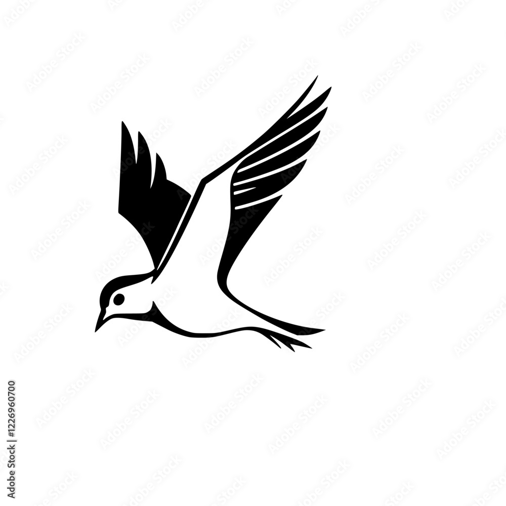 Fototapeta premium Elegant Black and White Bird in Flight: A Minimalist Nature Graphic