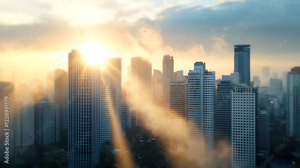 Fototapeta premium Air pollution crisis in urban landscapes a visual analysis of pm levels city skyline pollution awareness environmental impact aerial view