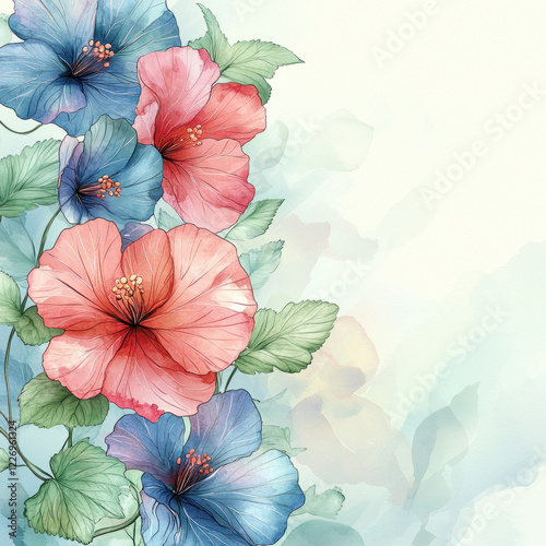 Wallpaper Mural Colorful hibiscus flowers on a soft pastel background, ideal for backgrounds or design elements Torontodigital.ca