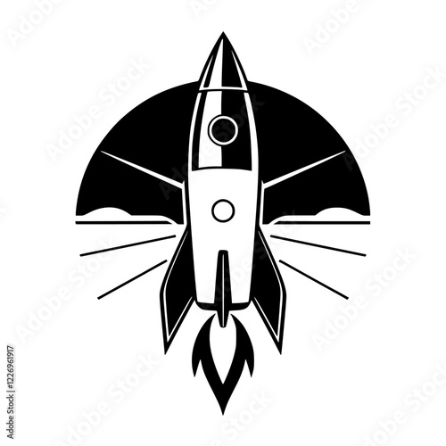 Rocket Launch: A Bold Vector Graphic of Space Exploration.  Perfect for representing innovation, technology, and the boundless possibilities of the cosmos.