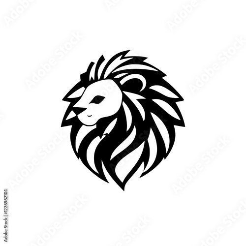 Majestic Lion Head: A Black and White Vector Illustration. Perfect for logos, icons, and graphic designs.  Captures the power and elegance of the king of the jungle.