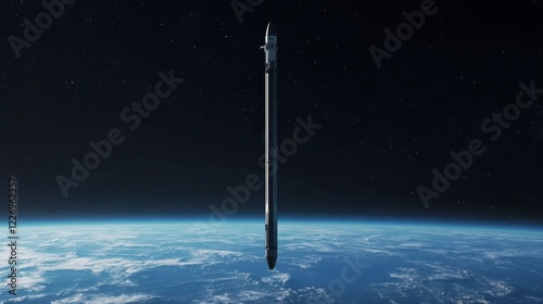 A space elevator stretching from Earth's surface to a massive spaceport in orbit