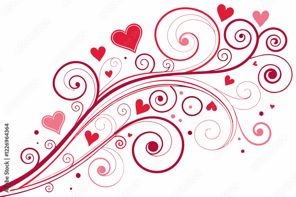 Swirling Hearts Design: A romantic flourish of hearts and swirling vines in delicate shades of pink and red, evoking love, passion, and affection. Perfect for Valentine's Day, wedding invitations. Swirling Hearts Design: A romantic flourish of hearts and swirling vines in delicate shades of pink and red, evoking love, passion, and affection. Perfect for Valentine's Day, wedding invitations.