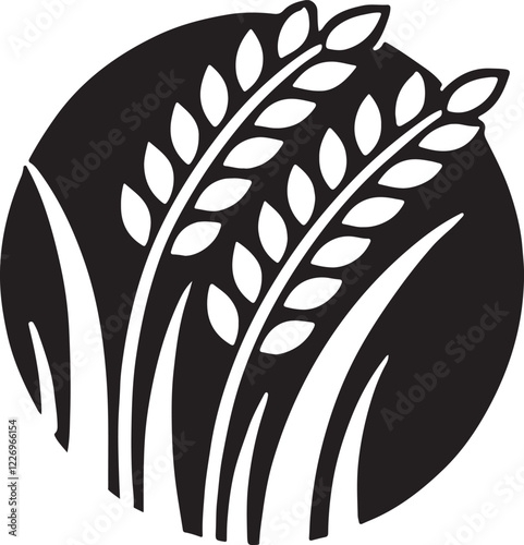 Growing Rice Seedlings Silhouette Vector Design