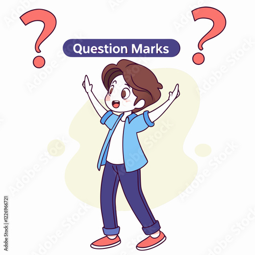 Curious Boy Contemplating Questions Marks Illustration