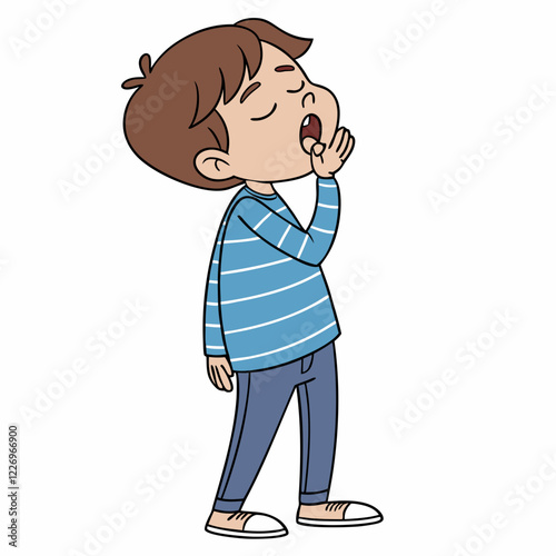 Tired Young Boy Yawning Cartoon Illustration