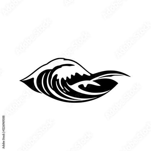 Dynamic Ocean Wave: Abstract Black and White Vector Illustration of a Powerful Sea Wave