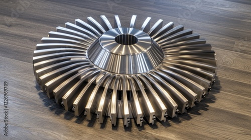 Detailed Close-Up of a Shiny Metal Gear Component on a Dark Surface in an Industrial Setting