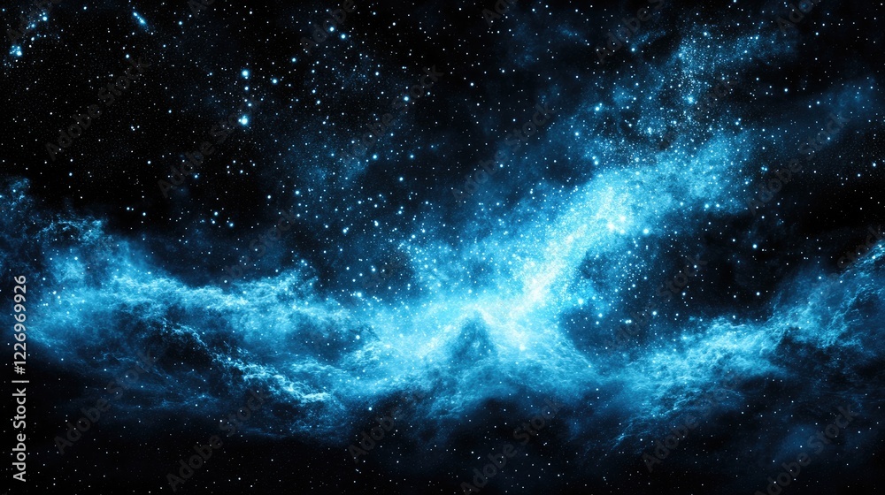 Fototapeta premium Dramatic Cosmic Nebula with Shimmering Blue Stars and Dark Background in Expansive Universe