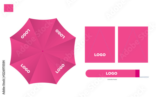 Opened Round pink Rain Umbrella Top View Mock up Close Isolated on Background.
