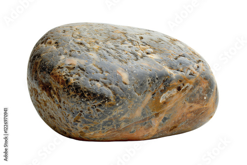 Natural Smooth River Stone Isolated on a White Background Demonstrating Unique Textures and Earthy Colors
