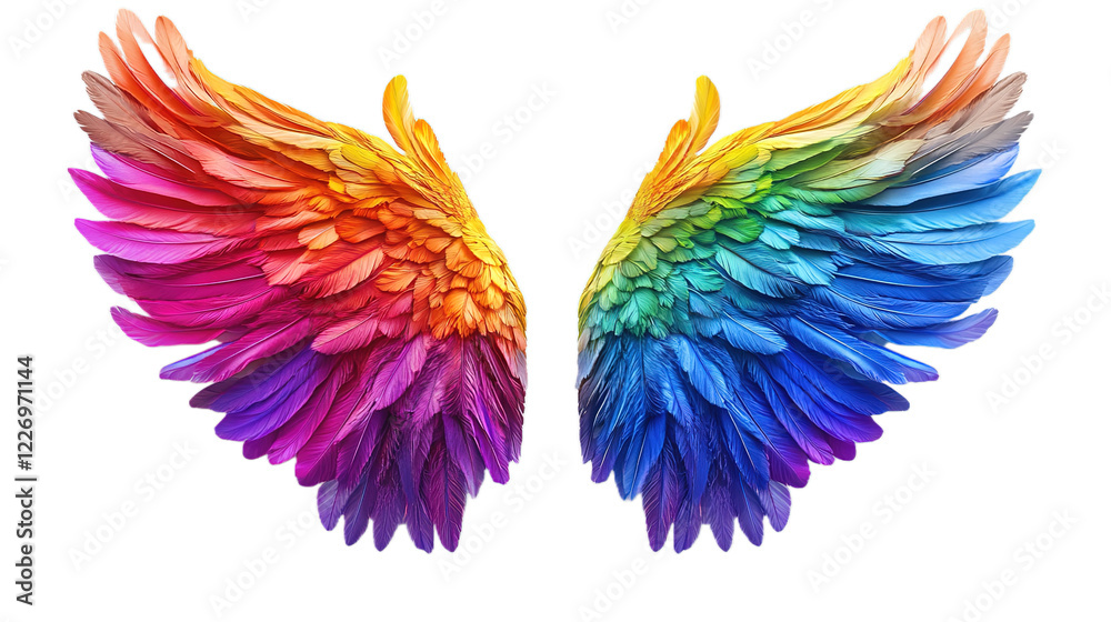 Fototapeta premium Colorful Wings, Feathers, Transparent Background, Cut Out