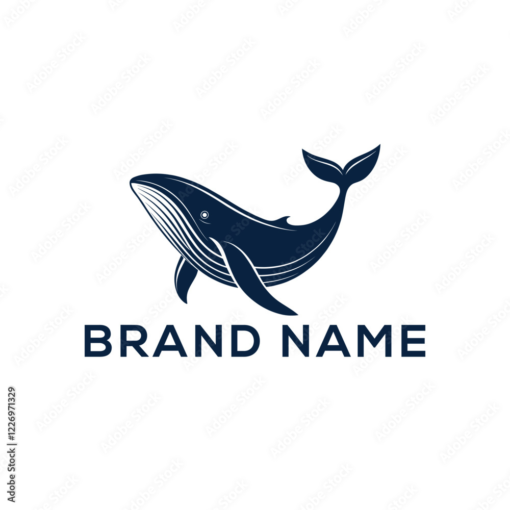 Naklejka premium blue whale silhouette vector line art logo design