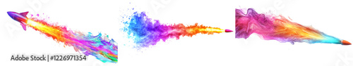 Colorful Rocket Trail Creating a Vibrant Neon Effect on a Transparent Background