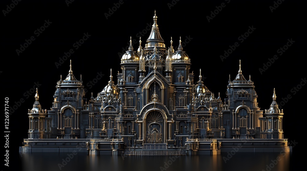 Beautiful and magnificent 3D cartoon palace, on a black background, generative AI Beautiful and magnificent 3D cartoon palace, on a black background, generative AI