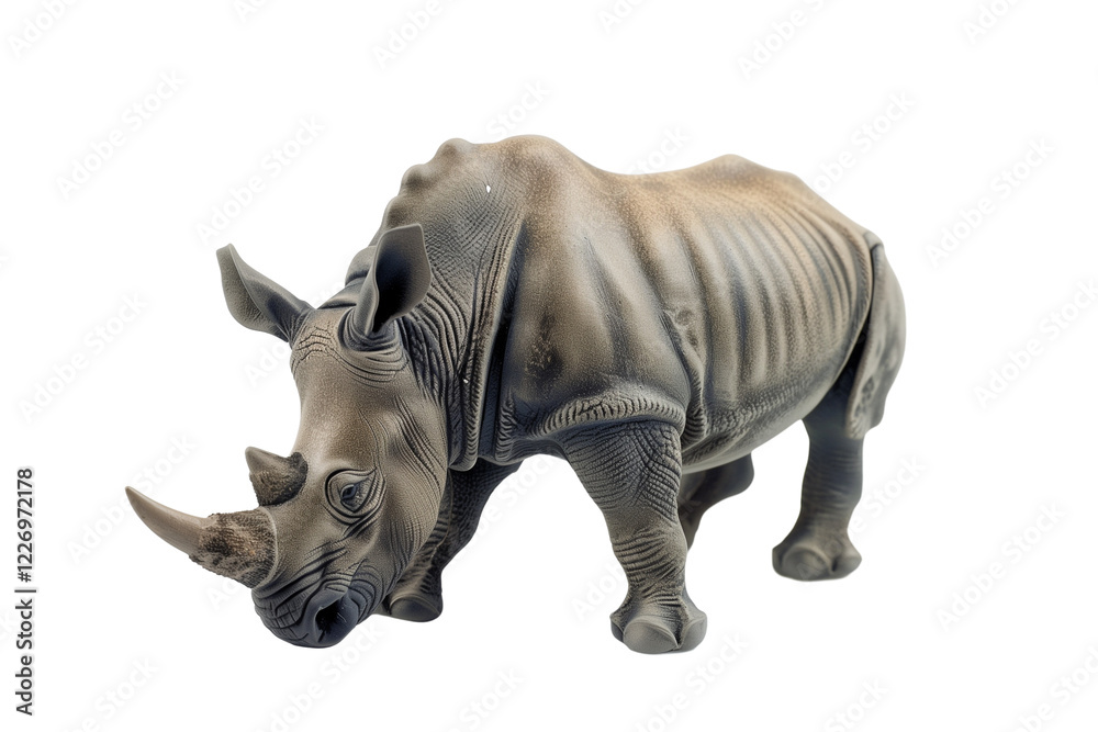 Fototapeta premium Realistic Rhino Toy Figurine Isolated on a White Background for Creative Play and Educational Purposes