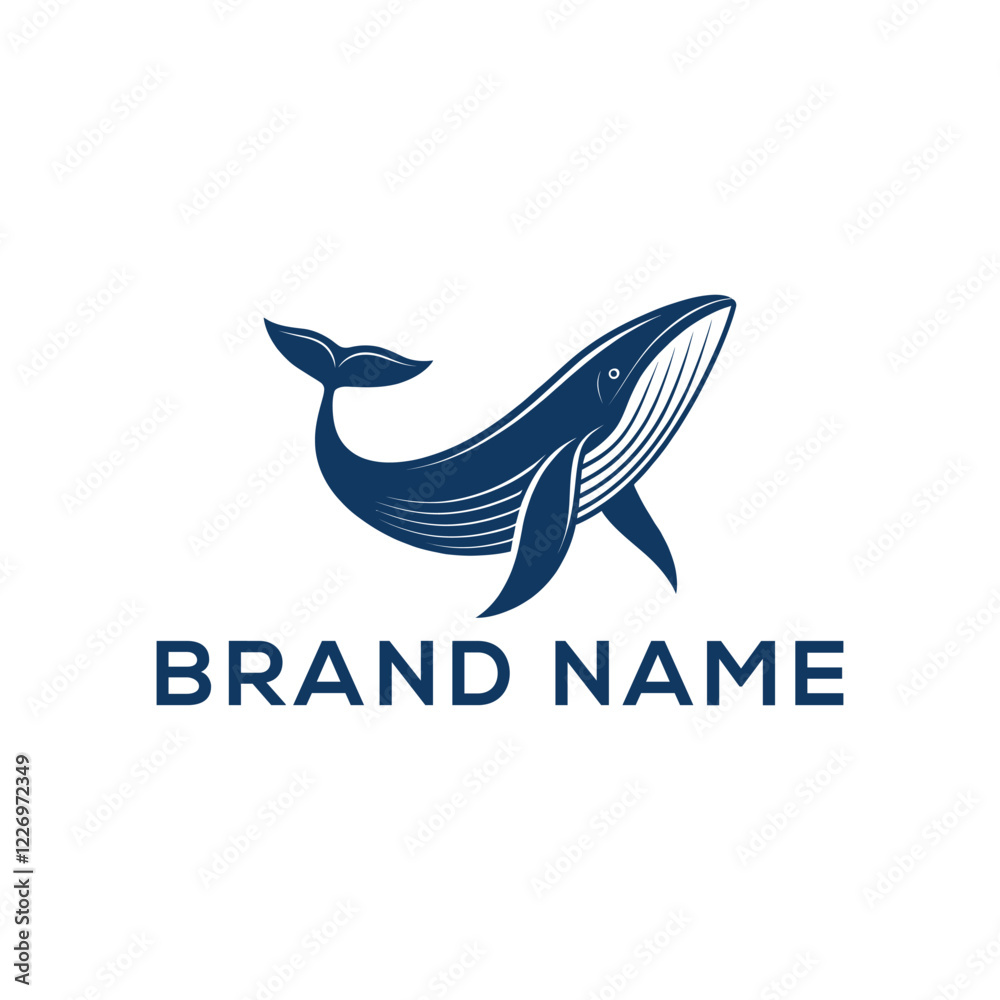 Fototapeta premium blue whale silhouette vector line art logo design
