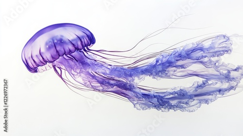 Elegant purple jellyfish gracefully gliding through tranquil waters, showcasing nature's beauty in its transparent, flowing tentacles