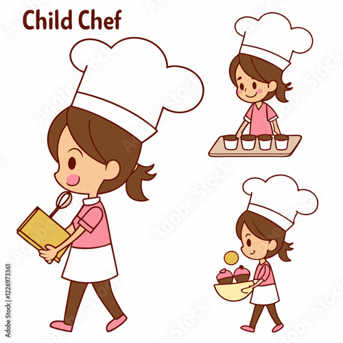 Adorable Child Chef Cartoon Illustration Baking