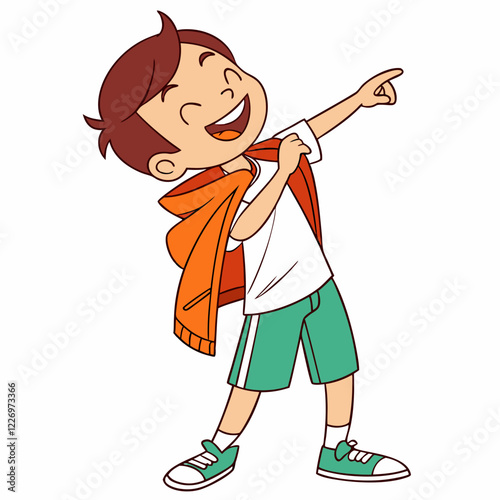 Joyful Boy Pointing with Enthusiasm Childish Illustration