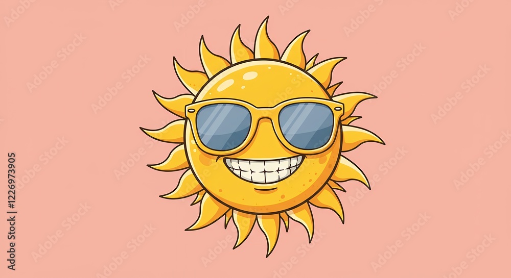 Smiling Summer Sun Cartoon Wearing Sunglasses Smiling Summer Sun Cartoon Wearing Sunglasses