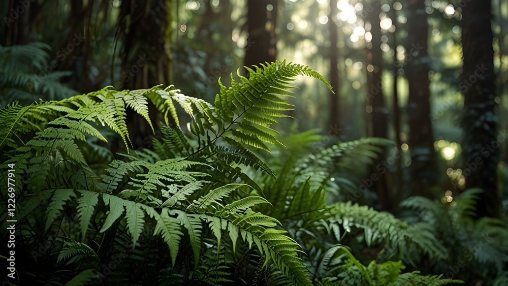 Ferns in the forest, Bali. Beautiful ferns leaves green foliage. Close up of beautiful growing ferns in the forest. Natural floral fern background in sunlight. Generative AI Ferns in the forest, Bali. Beautiful ferns leaves green foliage. Close up of beautiful growing ferns in the forest. Natural floral fern background in sunlight. Generative AI