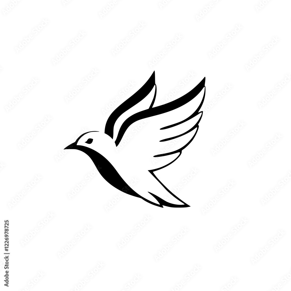 Elegant Black and White Bird in Flight: A Symbol of Peace and Freedom. Simple, Minimalist Bird Design, Perfect for Nature Lovers and Peace Activists Elegant Black and White Bird in Flight: A Symbol of Peace and Freedom. Simple, Minimalist Bird Design, Perfect for Nature Lovers and Peace Activists