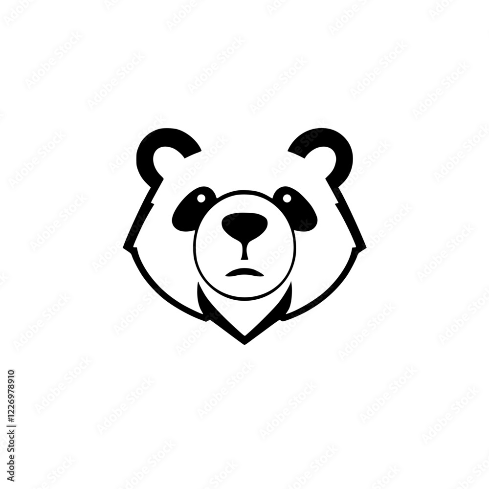 Fototapeta premium Adorable Panda Bear Cartoon: Minimalist Black and White Vector Illustration