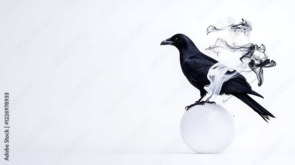 Black Crow on White Sphere Abstract Digital Art Black Crow on White Sphere Abstract Digital Art