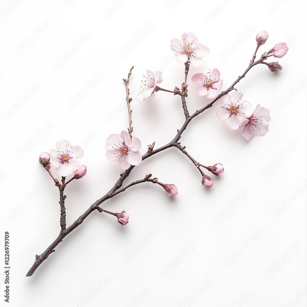 A single cherry blossom branch with delicate pink flowers on a clean white background. --v 6.1 Job ID: 9daf6e08-8368-4f78-9380-29a1765d73a9 picture A single cherry blossom branch with delicate pink flowers on a clean white background. --v 6.1 Job ID: 9daf6e08-8368-4f78-9380-29a1765d73a9 picture