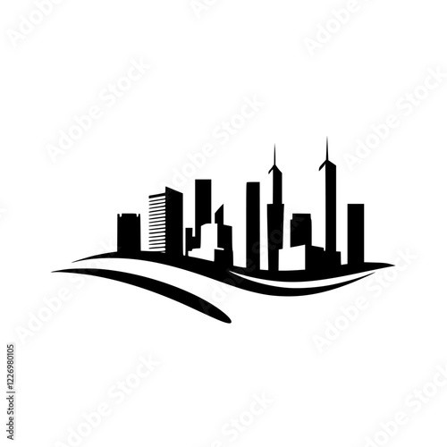 Modern City Skyline: Urban Architecture Illustration - Black and White Minimalist Design