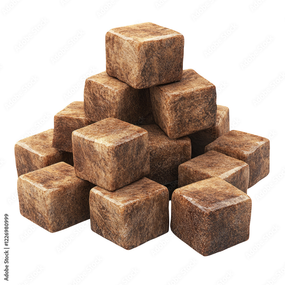 Pile of Brown Sugar Cubes Isolated on Transparent Background with No Visible Defects Pile of Brown Sugar Cubes Isolated on Transparent Background with No Visible Defects