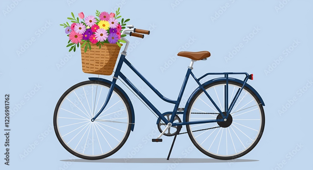 Fototapeta premium Blue Bicycle with Flower Basket Springtime Ride