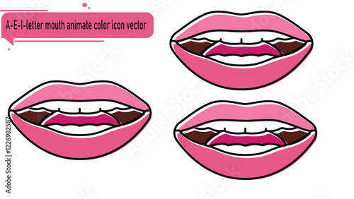 A-E-I-letter mouth animate color icon vector