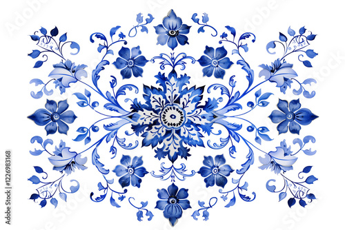 Beautiful Blue and White Azulejo Ceramic Tile Design Featuring Intricate Floral Patterns Suitable for Decor and Artistic Projects