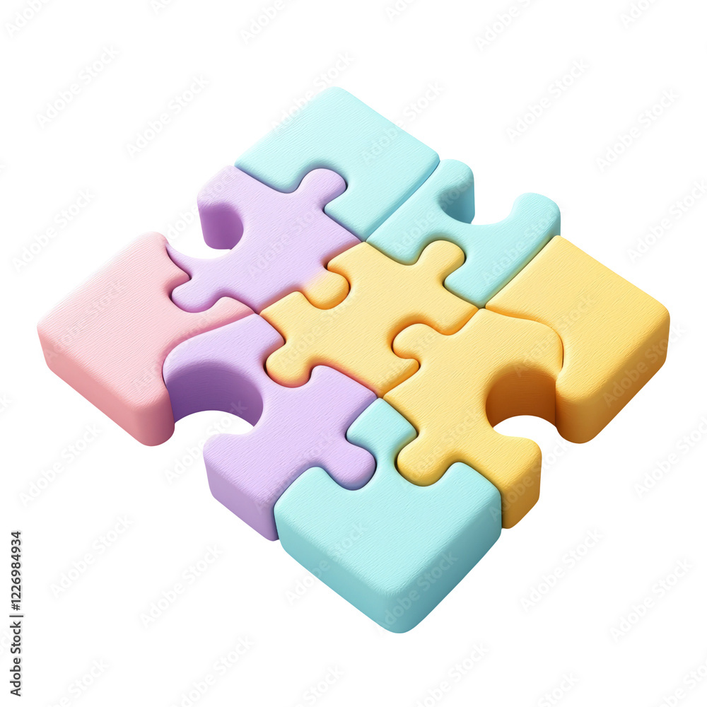 Fototapeta premium Colorful puzzle pieces arranged playfully on a transparent background, showcasing creativity and fun