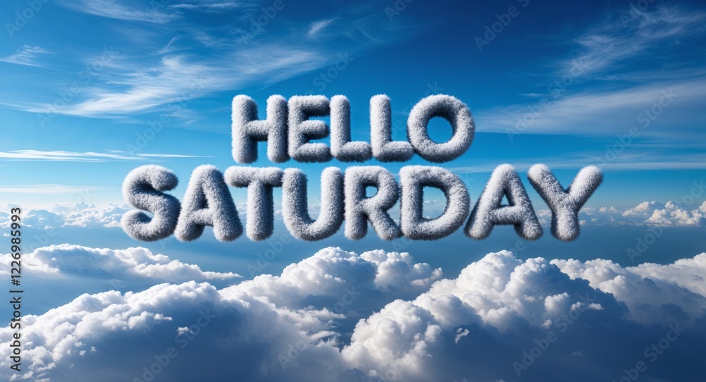 hello Saturday word made of clouds in blue sky background hello Saturday word made of clouds in blue sky background