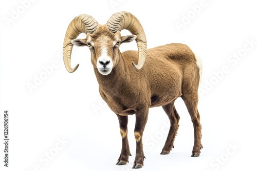 Majestic ram with large horns against a white background. photo